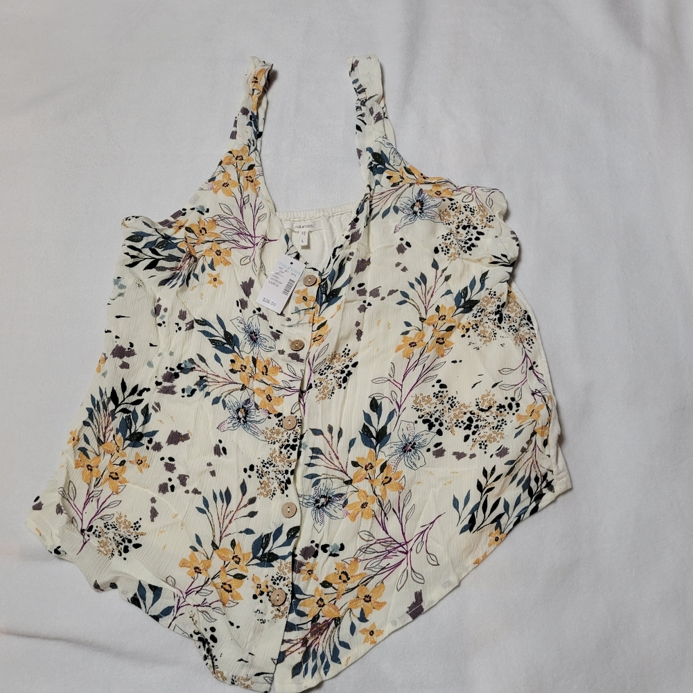 Floral button front tank